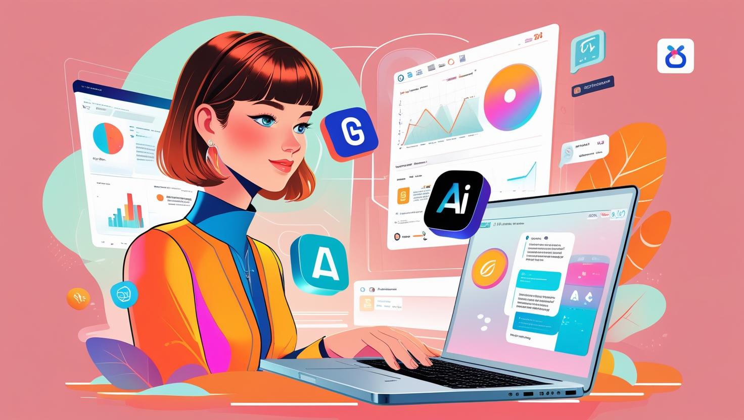 ai-tools-tutorials-blog-section-easy-learning-pakistan Young person using AI tools like ChatGPT, Jasper, and Midjourney on a laptop, with digital dashboards and futuristic charts in the background